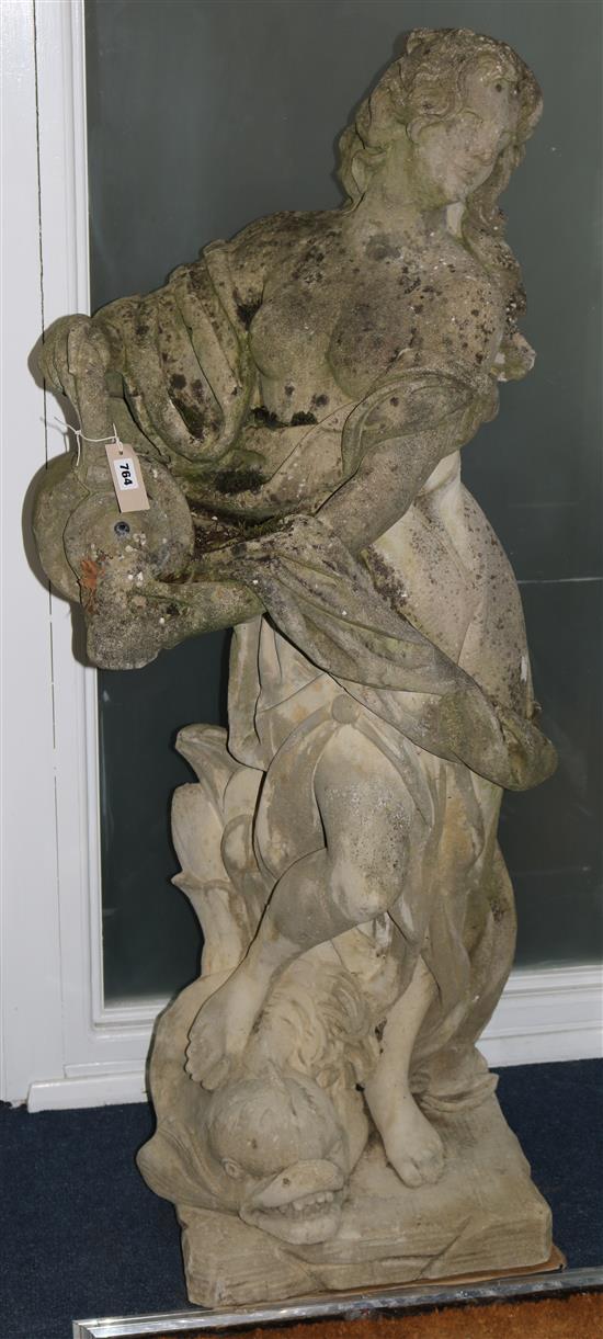 A stone figure water carrier H.140cm